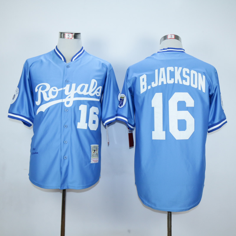 Men Kansas City Royals #16 B.Jackson Light Blue Throwback 1987 MLB Jerseys